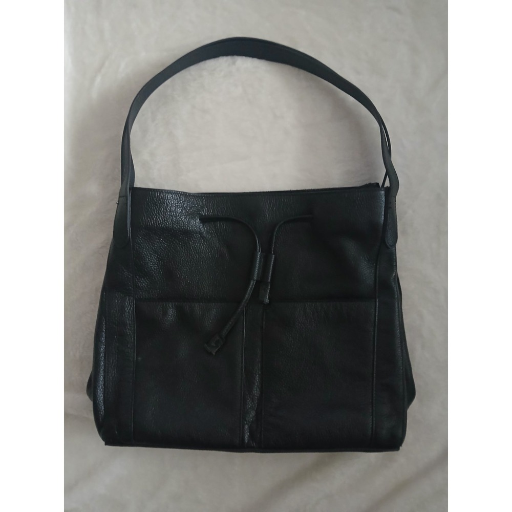 Laggo Black Pebbled Leather 2 Handle Tote Bag Purse